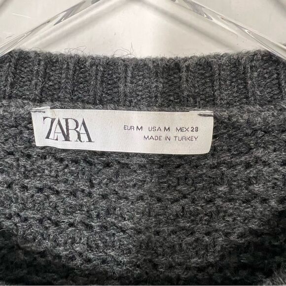 Zara Womens Size Medium Charcoal Gray Waffle Knit Single Button Cardigan Sweater - Picture 7 of 13